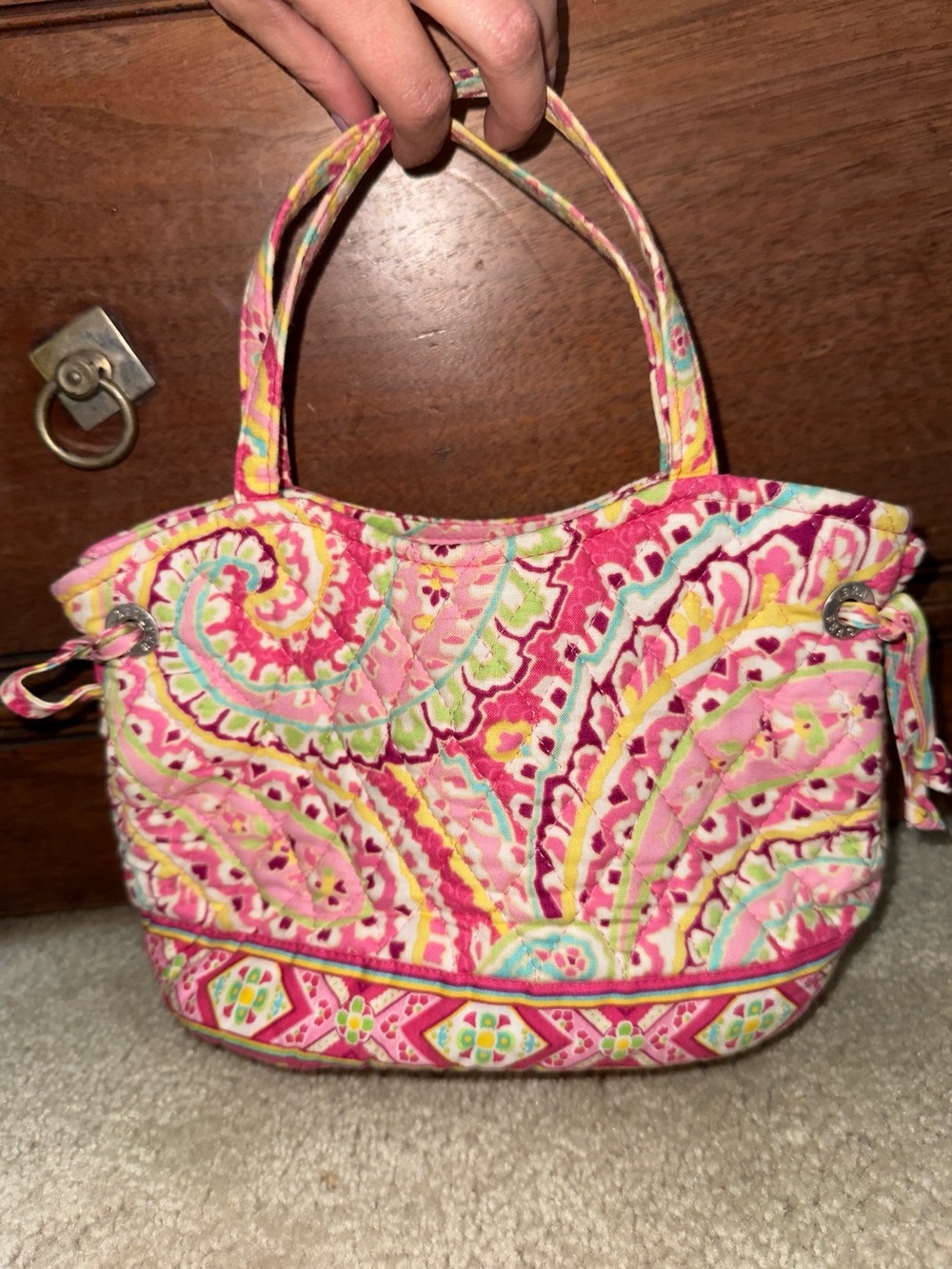 Vera Bradley Sherry Purse Melon Retired Pink Paisley Snap Closure Medium Quilted